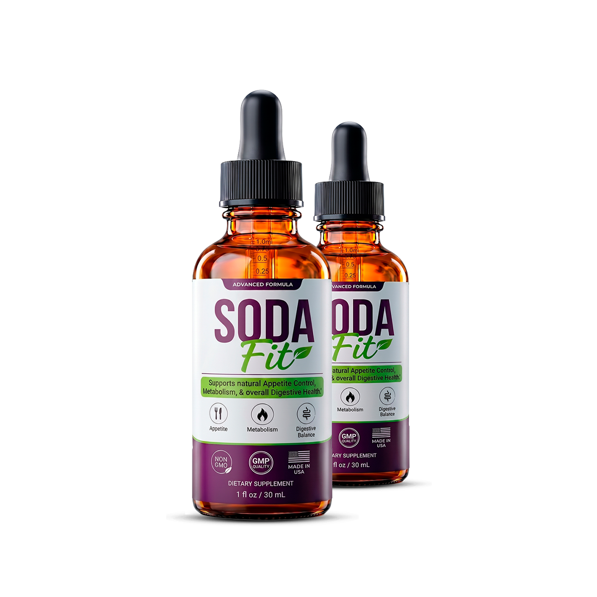 Two SodaFit liquid dropper bottles